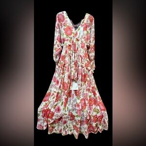 Steve Madden Floral Long Sleeve Dress in Red and Pink